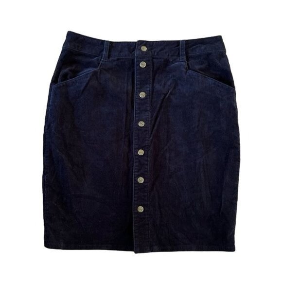 WOOLRICH Black Corduroy Button Front Skirt, Sz 6 - Picture 1 of 13